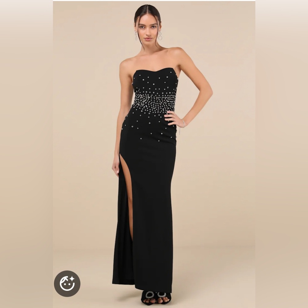 Lulu's Elegant Black Strapless Dress with Rhinestone Accents